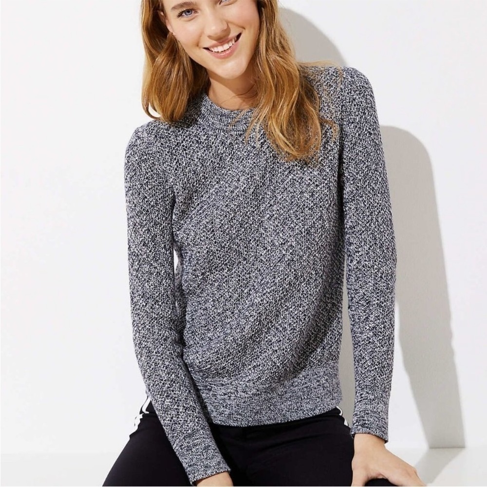 LOFT Blue/White Marled Back Keyhole Knit Sweater Sz XSP